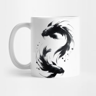 Sumie Brushstroke Two Karasu Black Koi Fish Mug